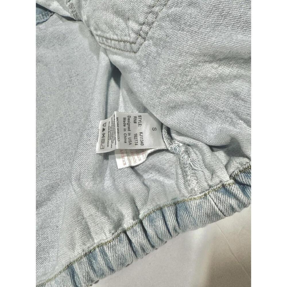 Mono B Women's Light-wash Denim Cropped Jean Jacket Pockets Drawstring Hem Small - Picture 11 of 14